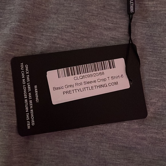 basic grey roll sleeve crop t-shirt - Picture 2 of 2